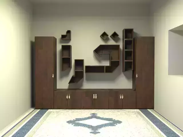 cupboard room with arabic calligraphy on wall