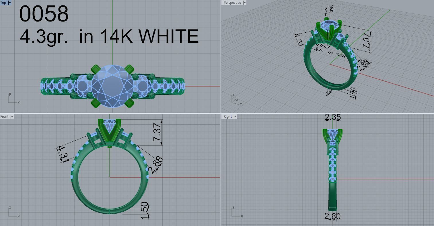 3 stone round ring with shanq stons 0058 3D print model_4