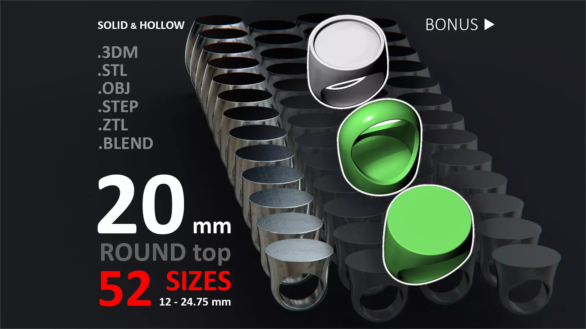 20 mm Signet ring Pack 3D print model