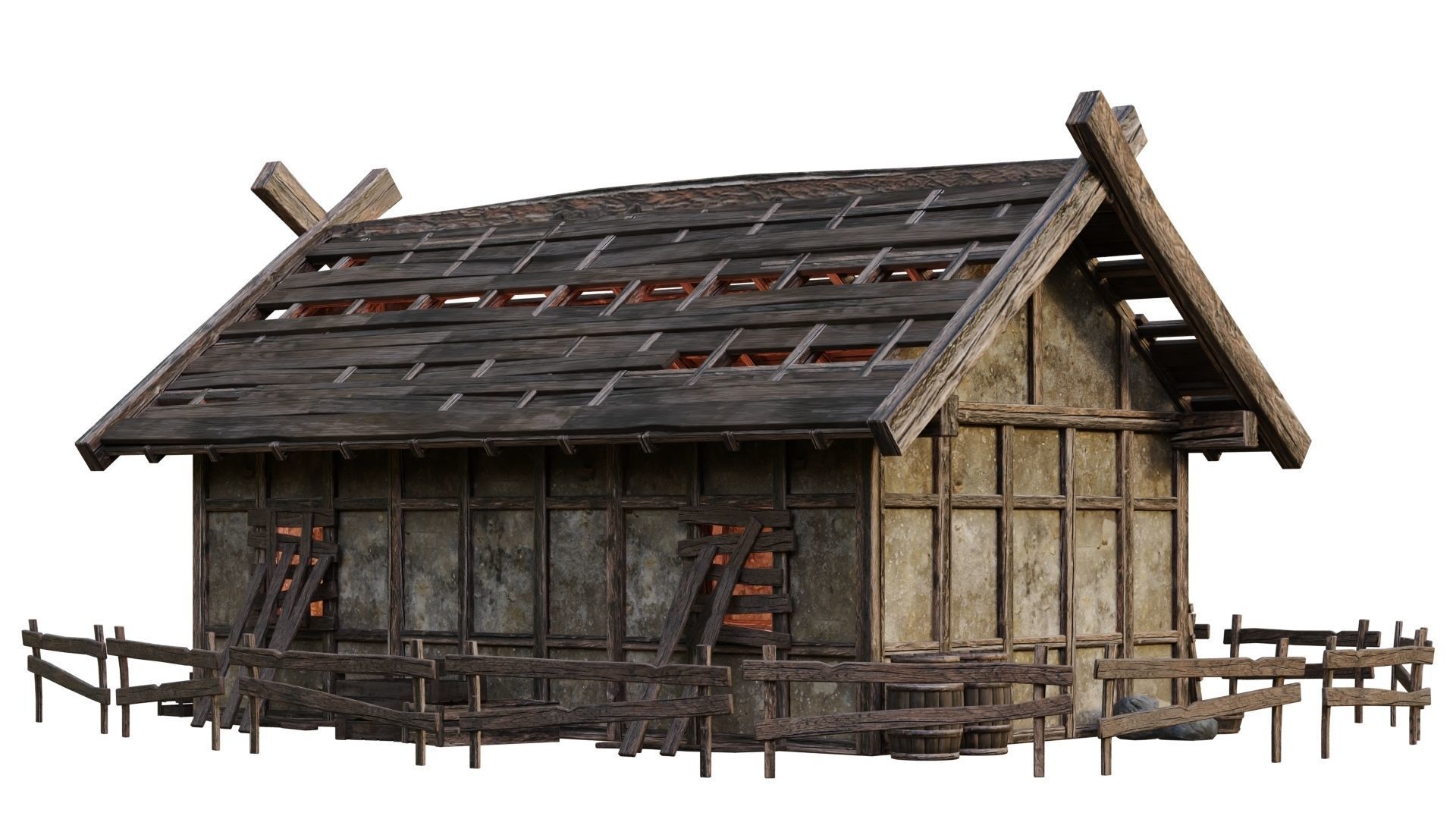 Old Medieval Building House 4K Textures GameReady 53 Low-poly 3D model_9