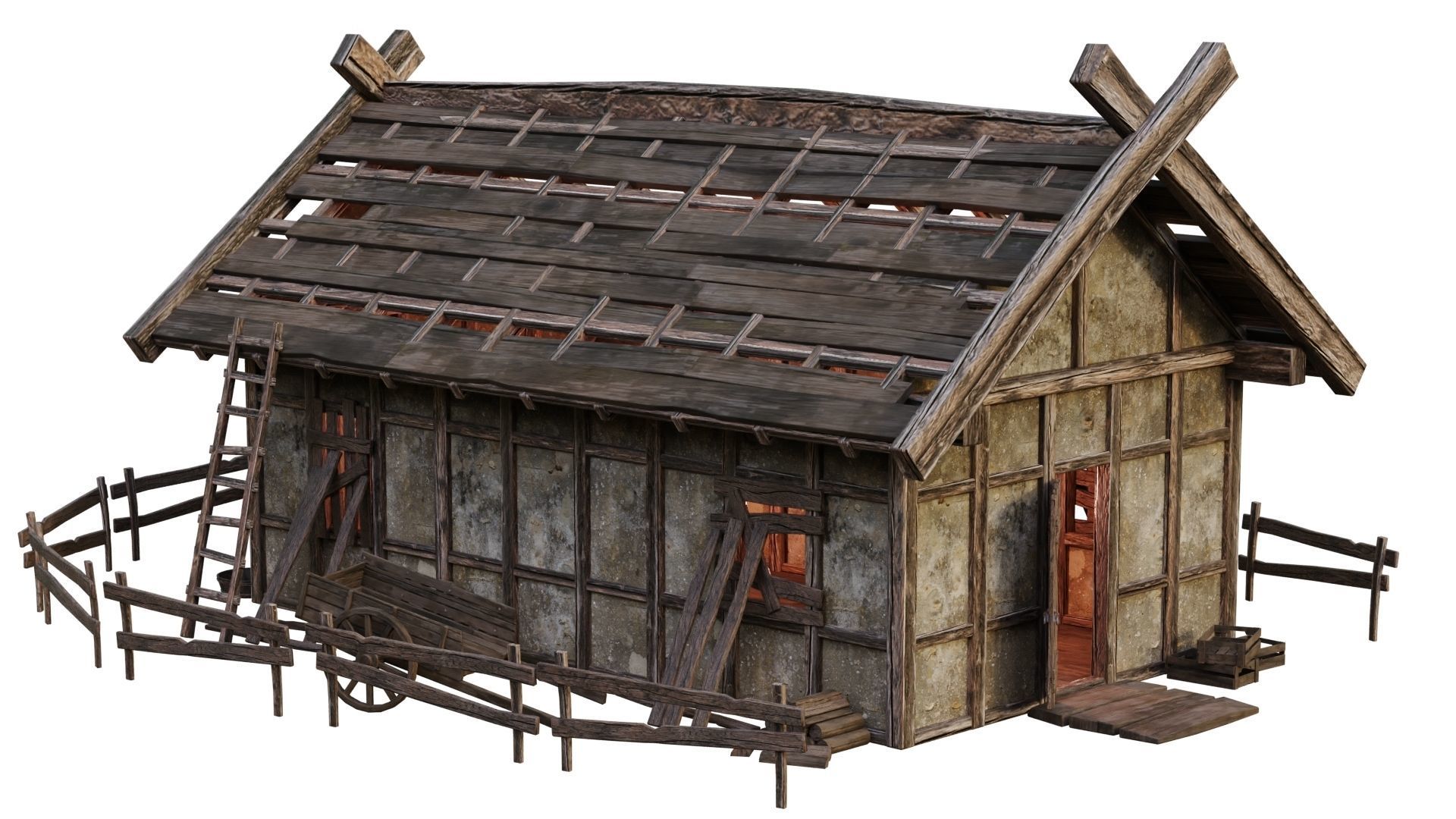 Old Medieval Building House 4K Textures GameReady 53 Low-poly 3D model_6