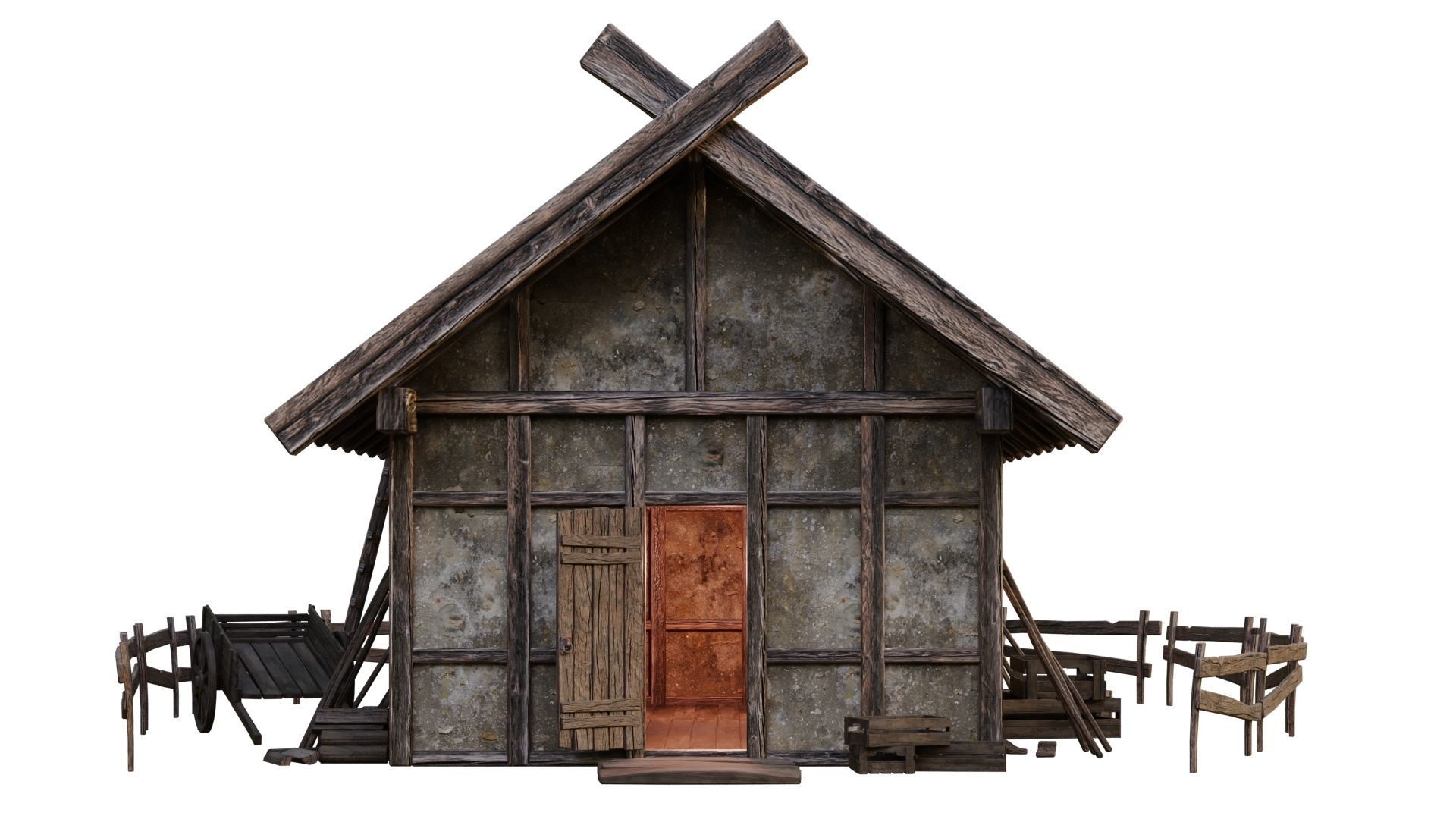 Old Medieval Building House 4K Textures GameReady 53 Low-poly 3D model_2