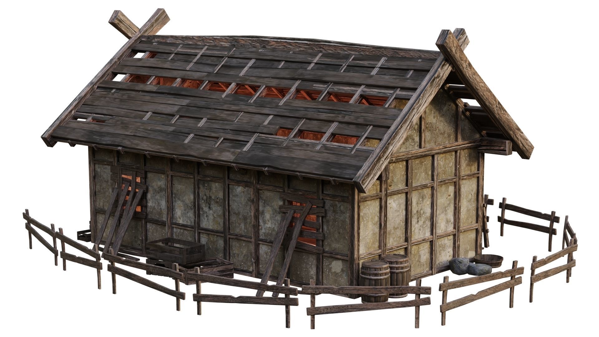 Old Medieval Building House 4K Textures GameReady 53 Low-poly 3D model_12