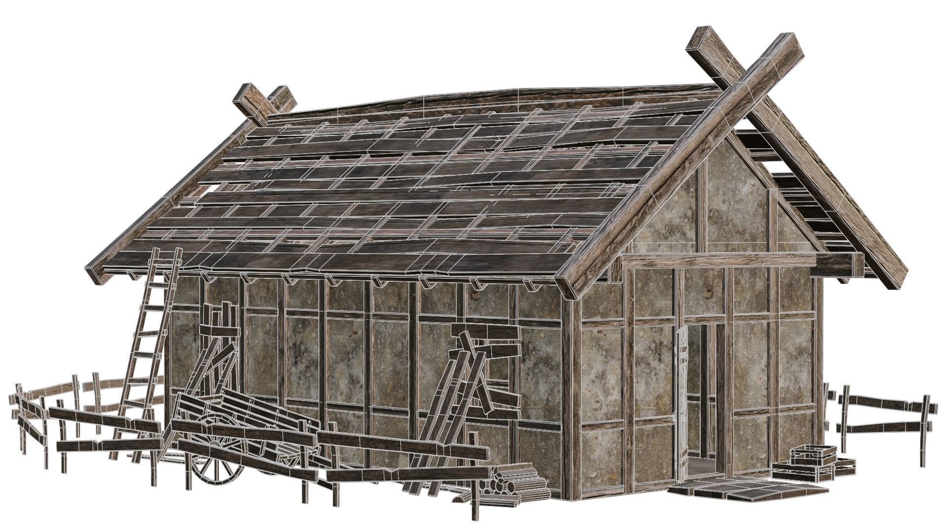 Old Medieval Building House 4K Textures GameReady 53 Low-poly 3D model_5