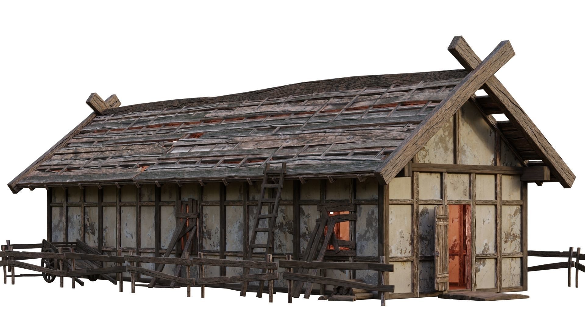 Old Medieval Building House 4K Textures GameReady 54 Low-poly 3D model_1