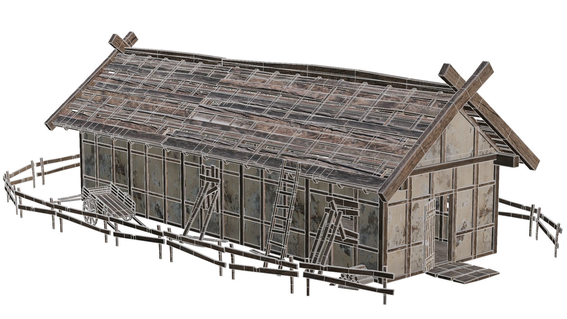 Old Medieval Building House 4K Textures GameReady 54 Low-poly 3D model_6