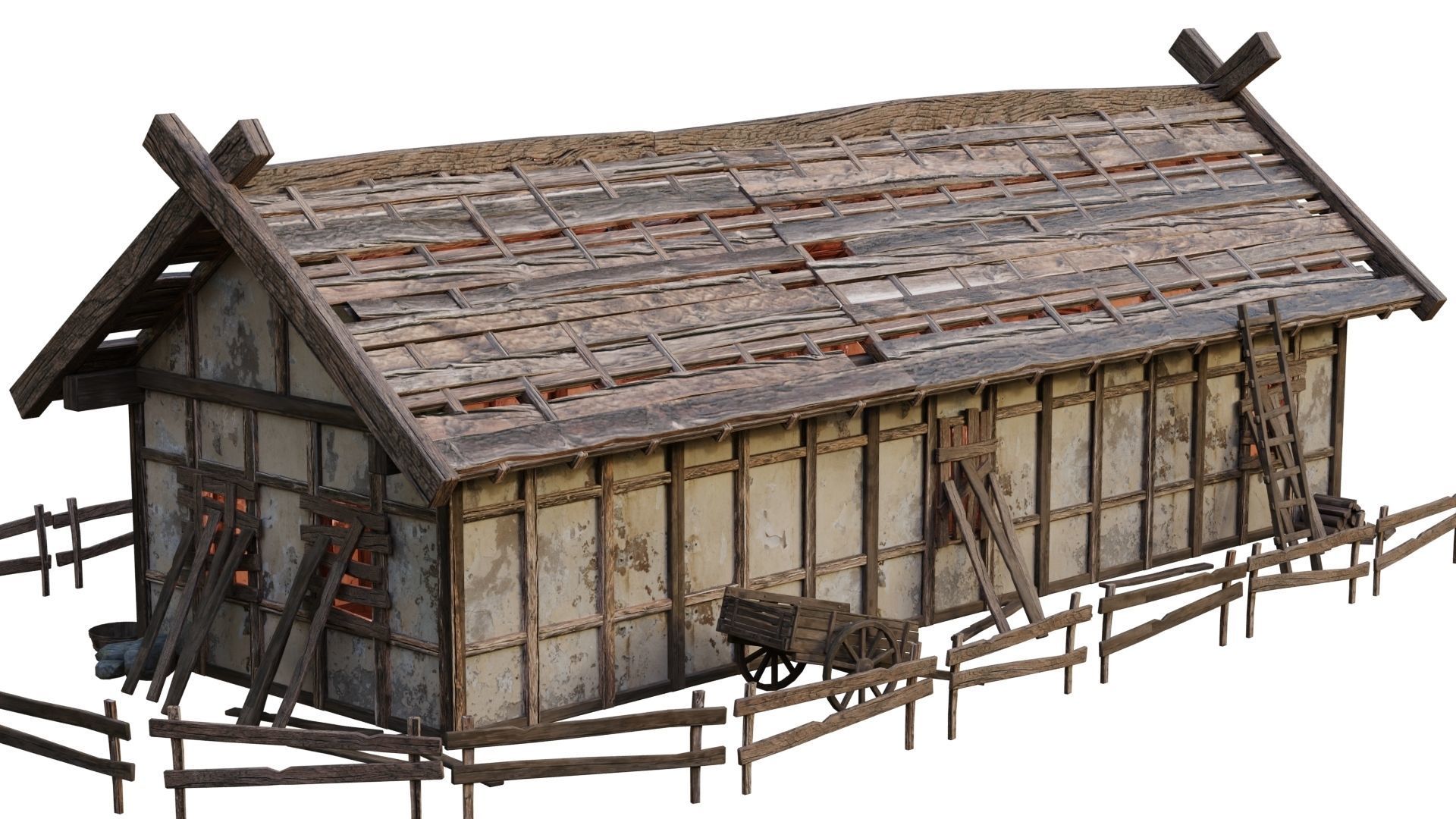 Old Medieval Building House 4K Textures GameReady 54 Low-poly 3D model_9