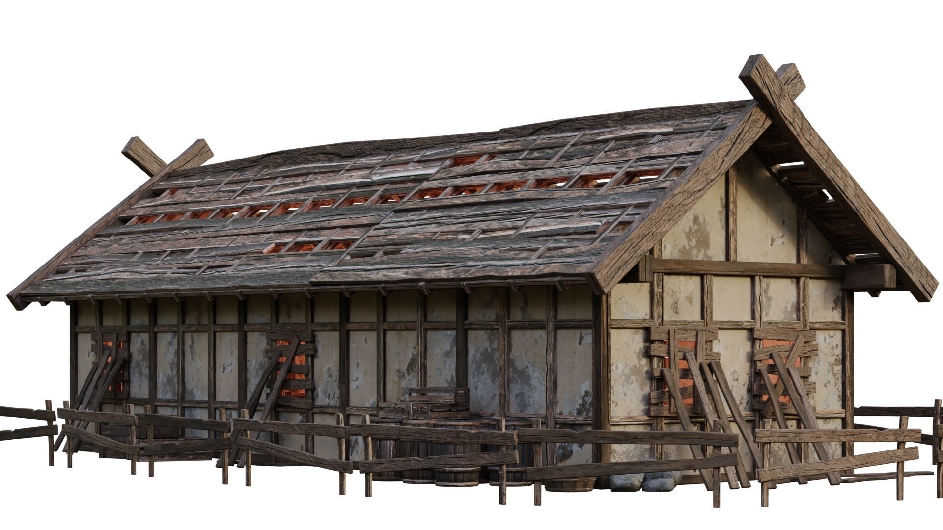 4 Old Medieval Building House Pack 4K Tex GameReady 53 to 56 Low-poly 3D model_24