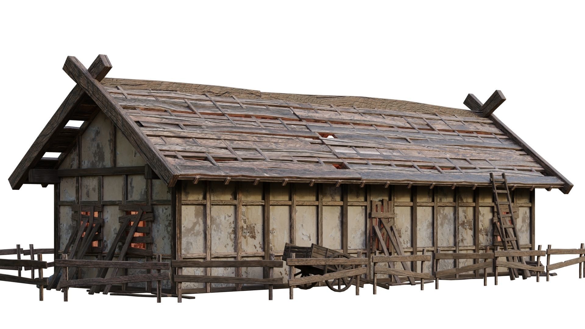 4 Old Medieval Building House Pack 4K Tex GameReady 53 to 56 Low-poly 3D model_23