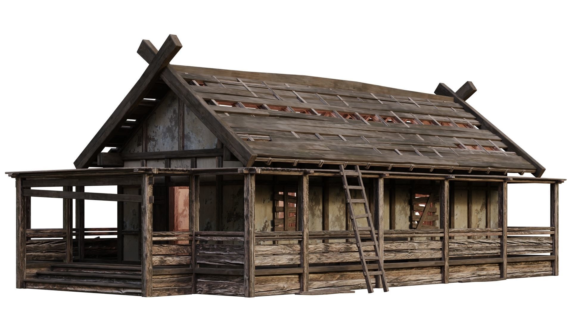 4 Old Medieval Building House Pack 4K Tex GameReady 53 to 56 Low-poly 3D model_47