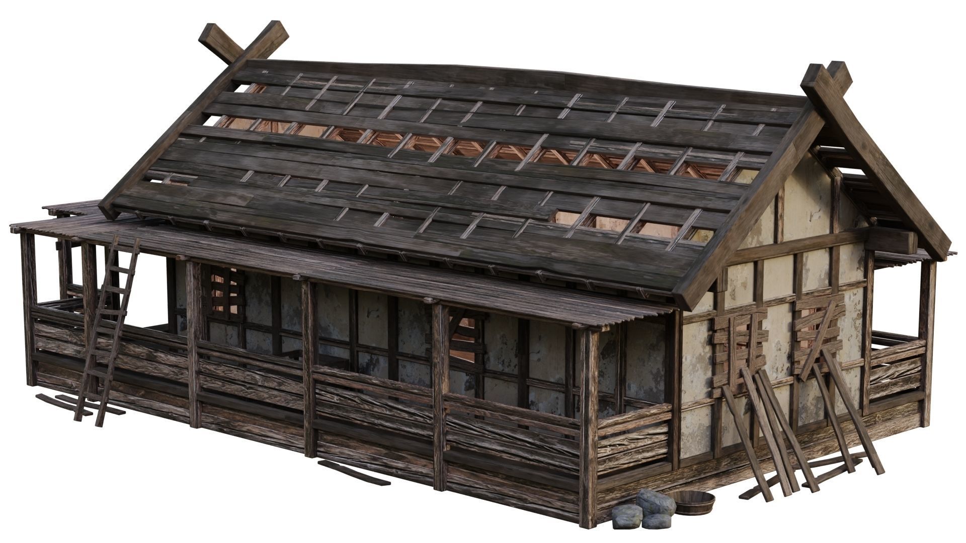 4 Old Medieval Building House Pack 4K Tex GameReady 53 to 56 Low-poly 3D model_52