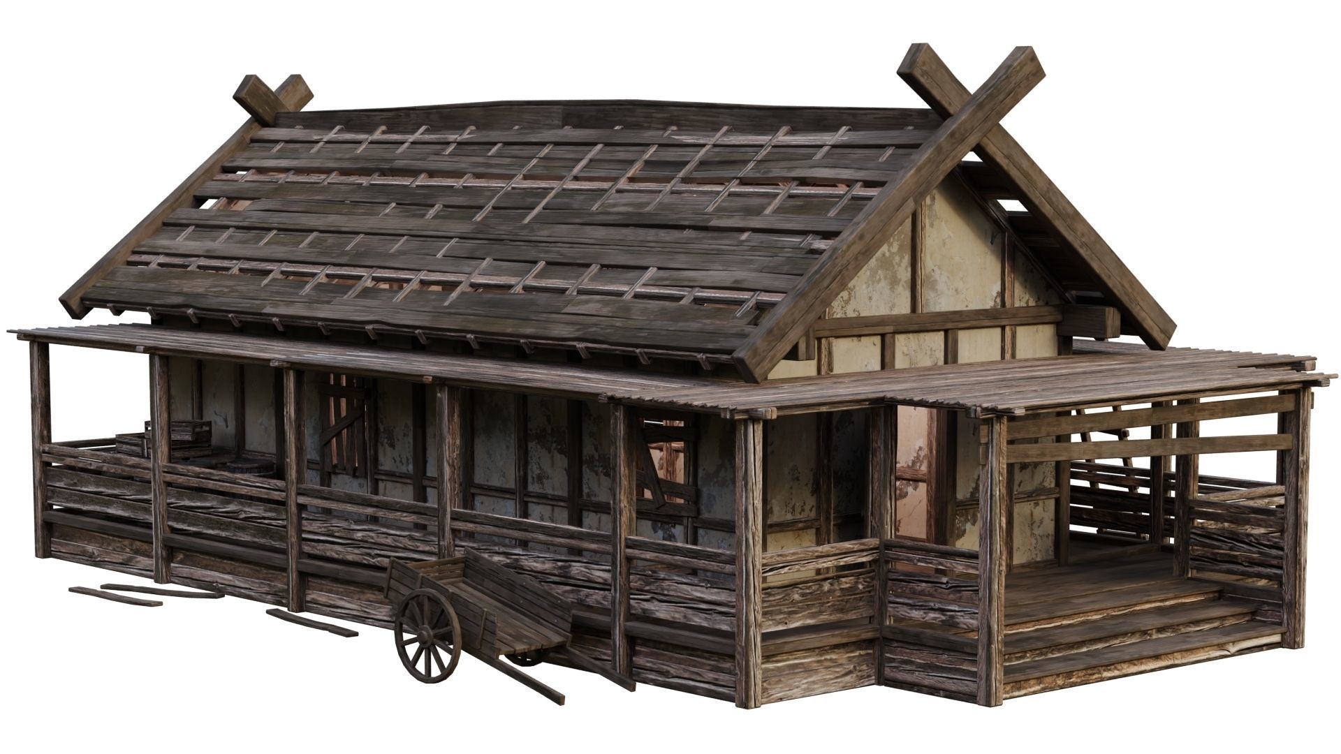 4 Old Medieval Building House Pack 4K Tex GameReady 53 to 56 Low-poly 3D model_50