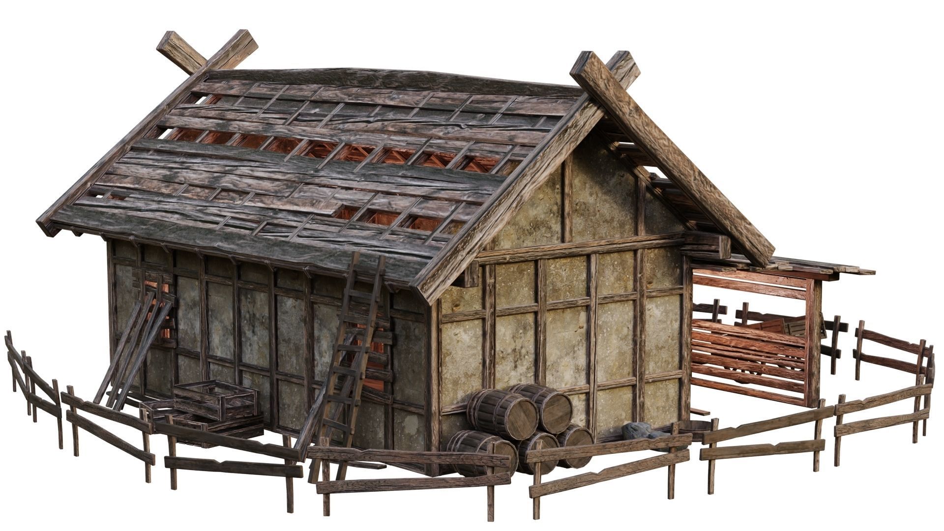 4 Old Medieval Building House Pack 4K Tex GameReady 53 to 56 Low-poly 3D model_40