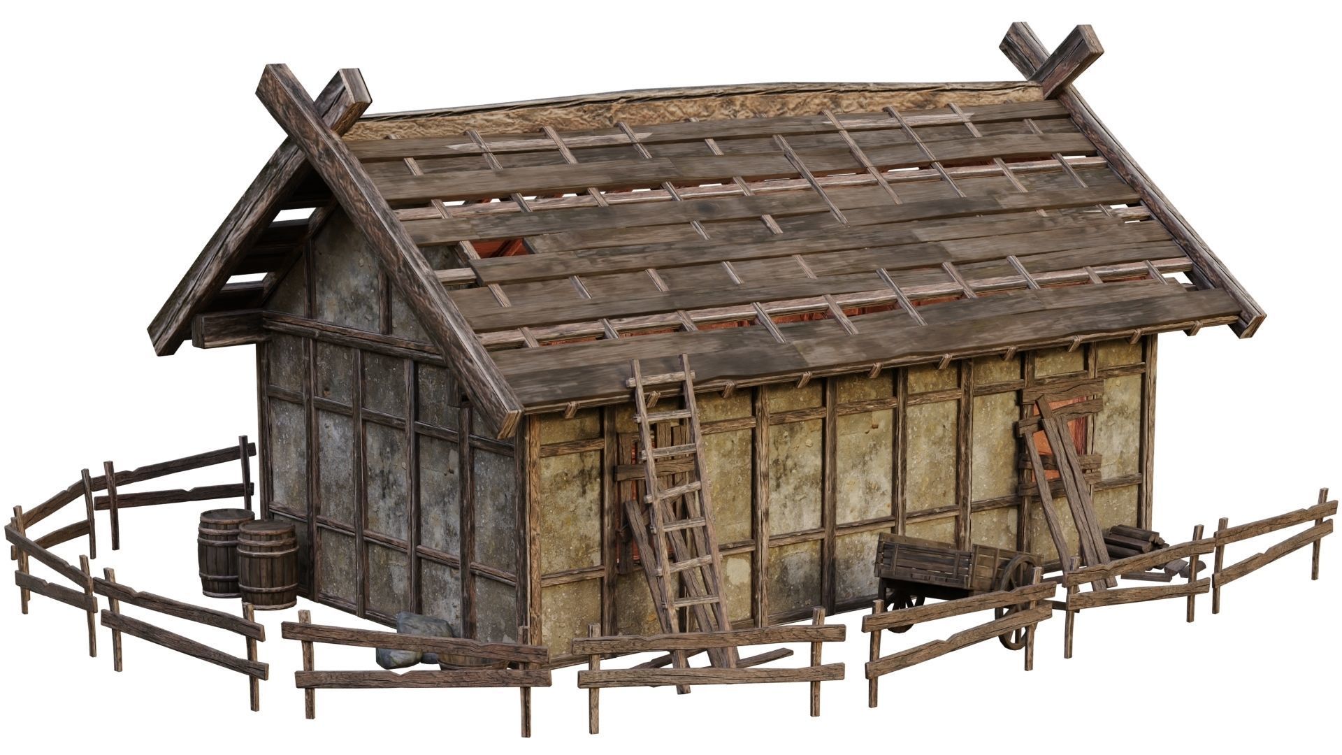 4 Old Medieval Building House Pack 4K Tex GameReady 53 to 56 Low-poly 3D model_17