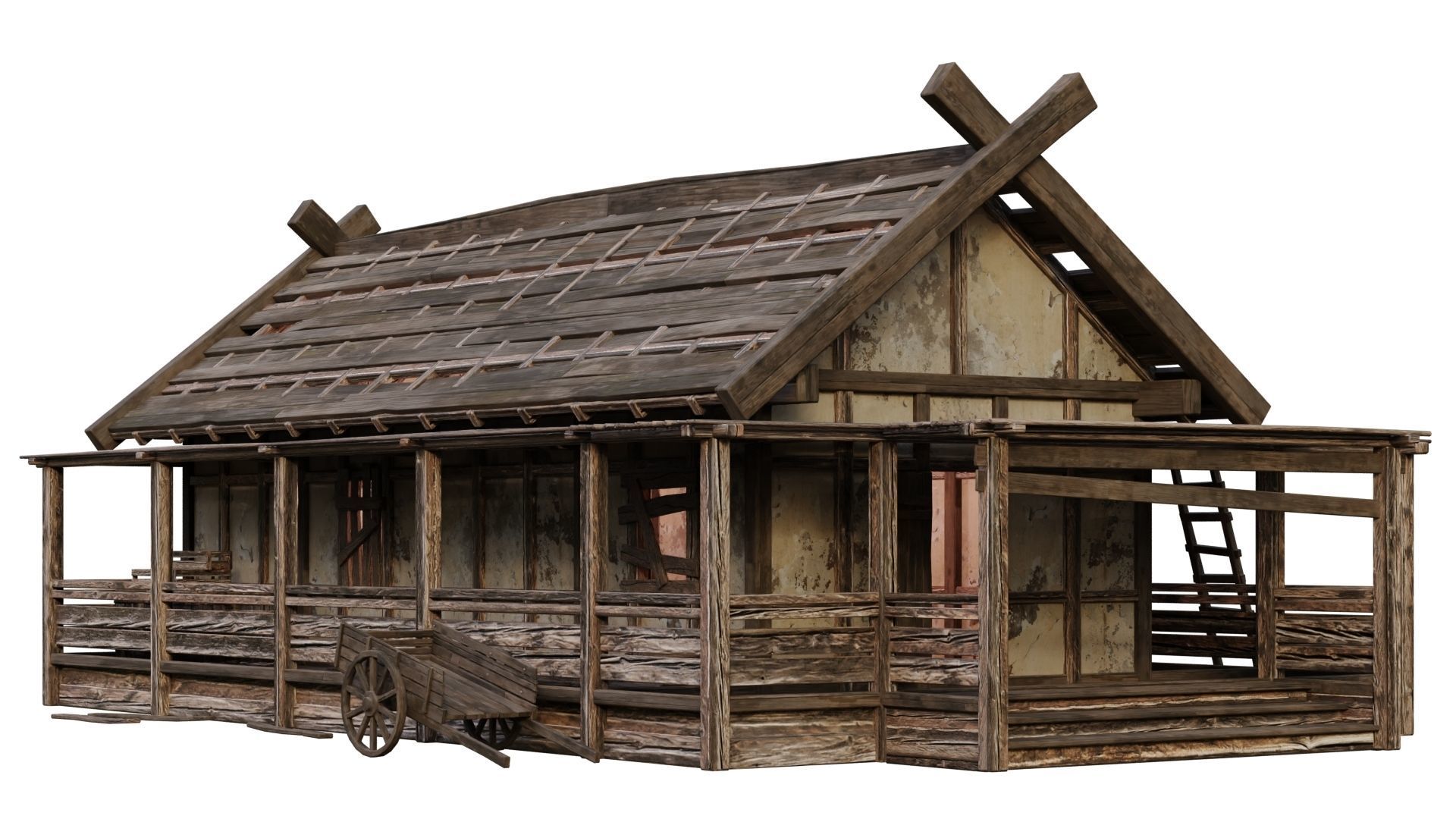 4 Old Medieval Building House Pack 4K Tex GameReady 53 to 56 Low-poly 3D model_8