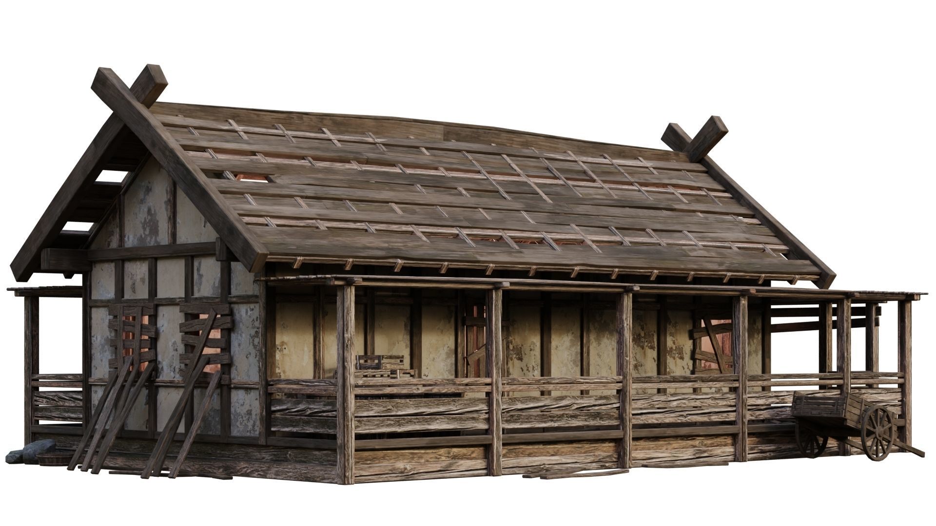4 Old Medieval Building House Pack 4K Tex GameReady 53 to 56 Low-poly 3D model_45