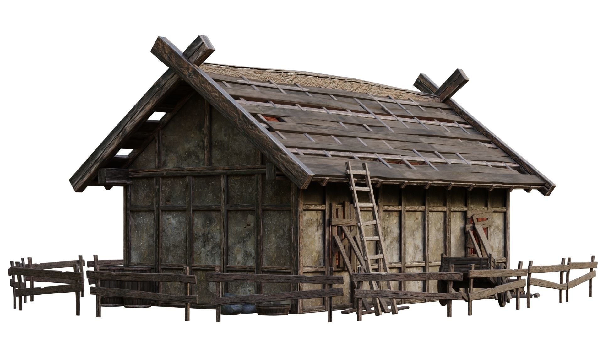 4 Old Medieval Building House Pack 4K Tex GameReady 53 to 56 Low-poly 3D model_12