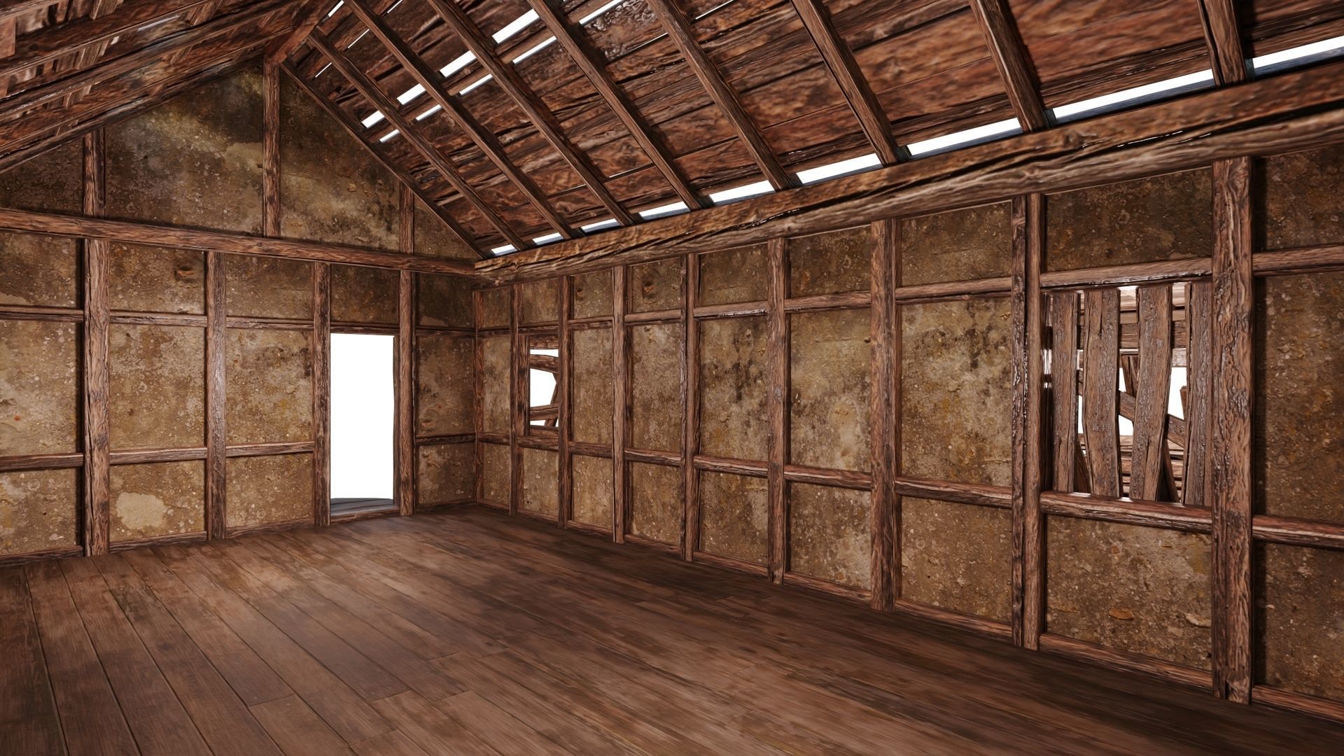 4 Old Medieval Building House Pack 4K Tex GameReady 53 to 56 Low-poly 3D model_32