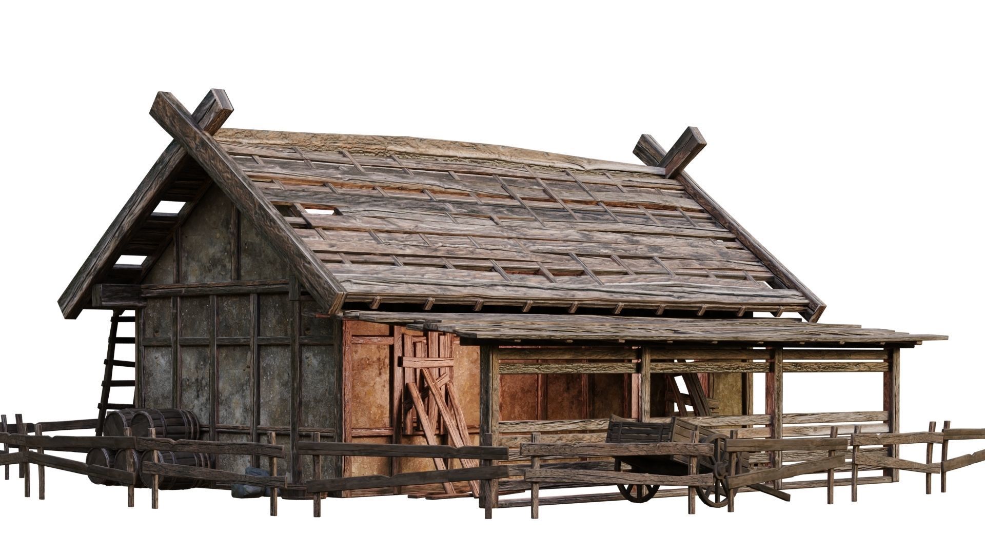 4 Old Medieval Building House Pack 4K Tex GameReady 53 to 56 Low-poly 3D model_34