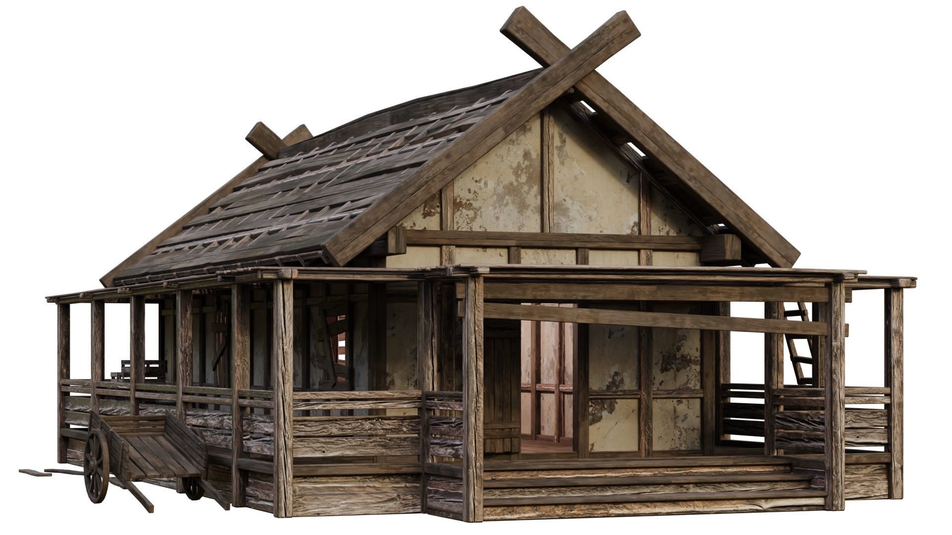 4 Old Medieval Building House Pack 4K Tex GameReady 53 to 56 Low-poly 3D model_49