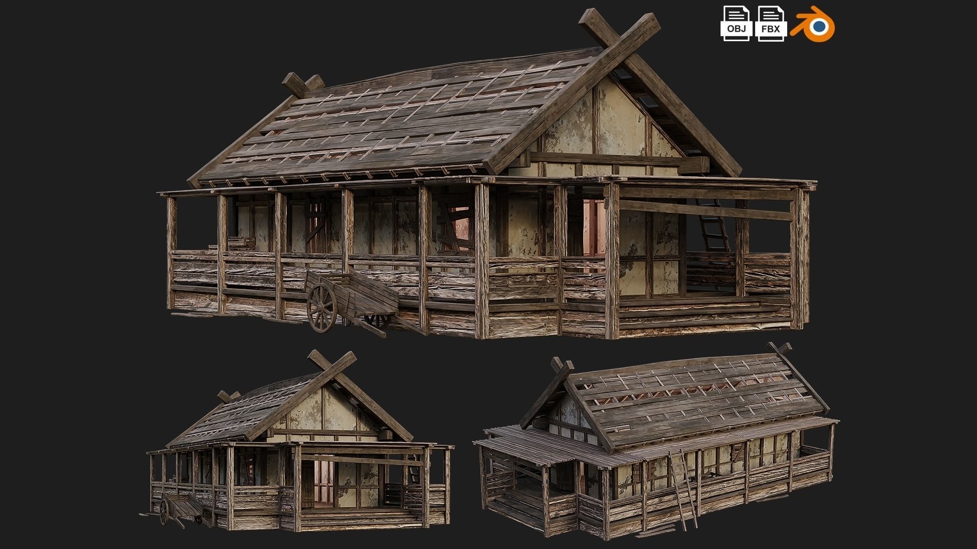 4 Old Medieval Building House Pack 4K Tex GameReady 53 to 56 Low-poly 3D model_4