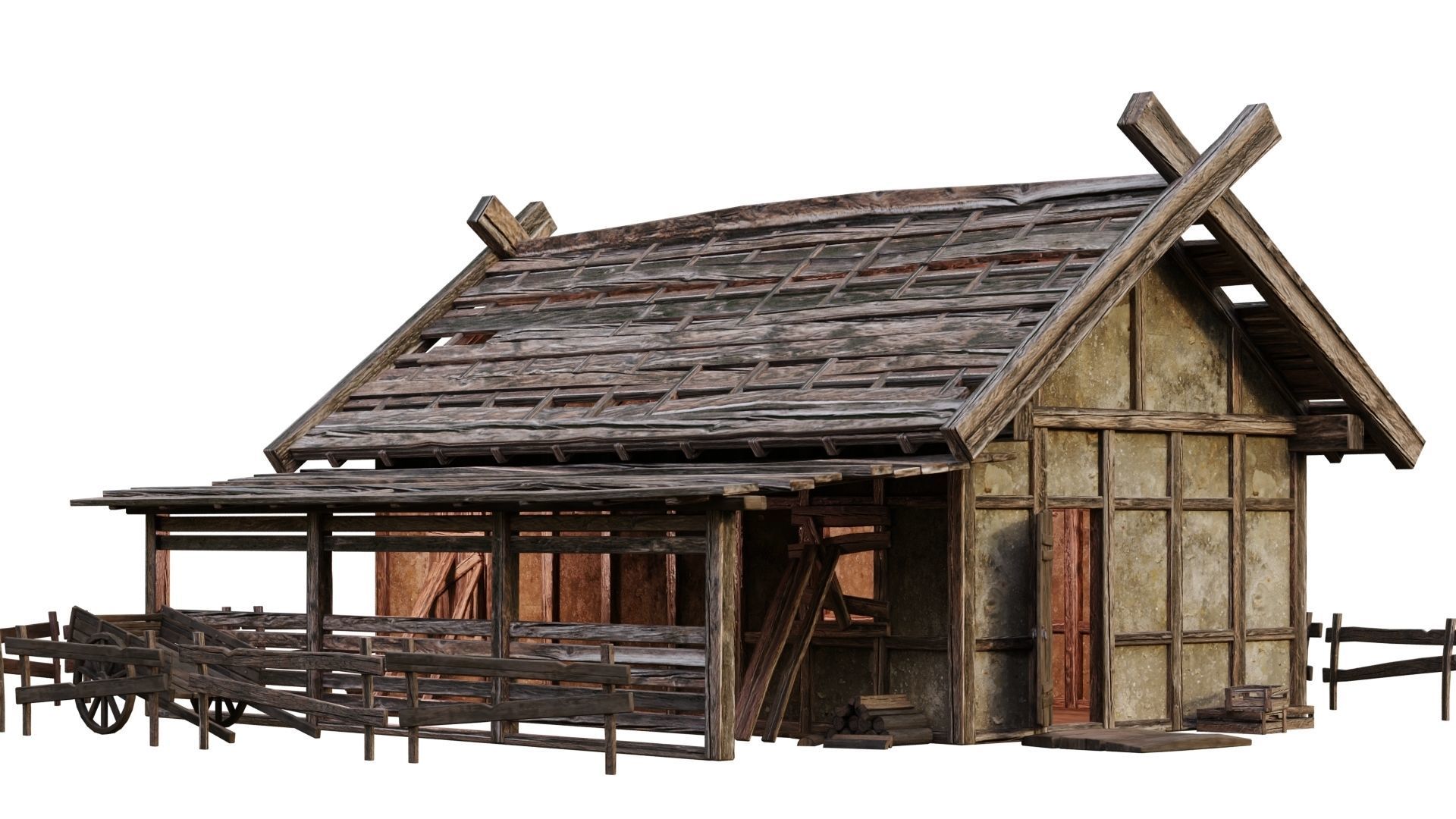 4 Old Medieval Building House Pack 4K Tex GameReady 53 to 56 Low-poly 3D model_7