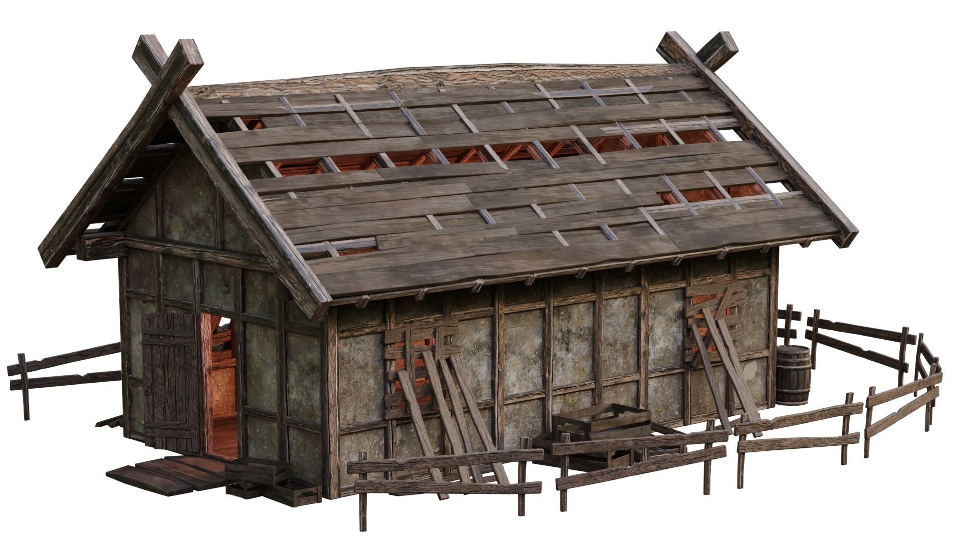 4 Old Medieval Building House Pack 4K Tex GameReady 53 to 56 Low-poly 3D model_19