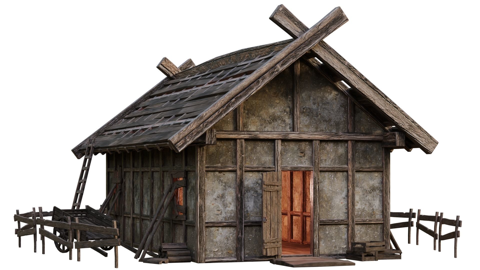 4 Old Medieval Building House Pack 4K Tex GameReady 53 to 56 Low-poly 3D model_9