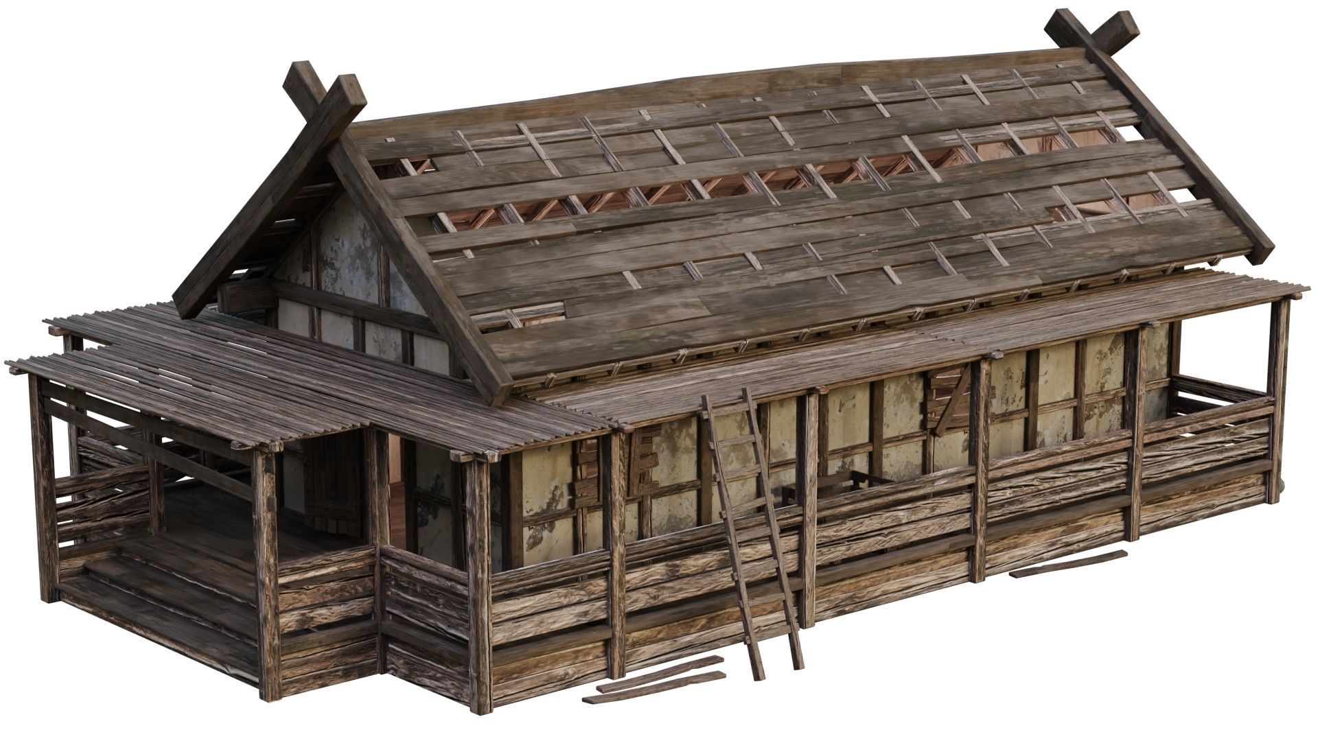 4 Old Medieval Building House Pack 4K Tex GameReady 53 to 56 Low-poly 3D model_42