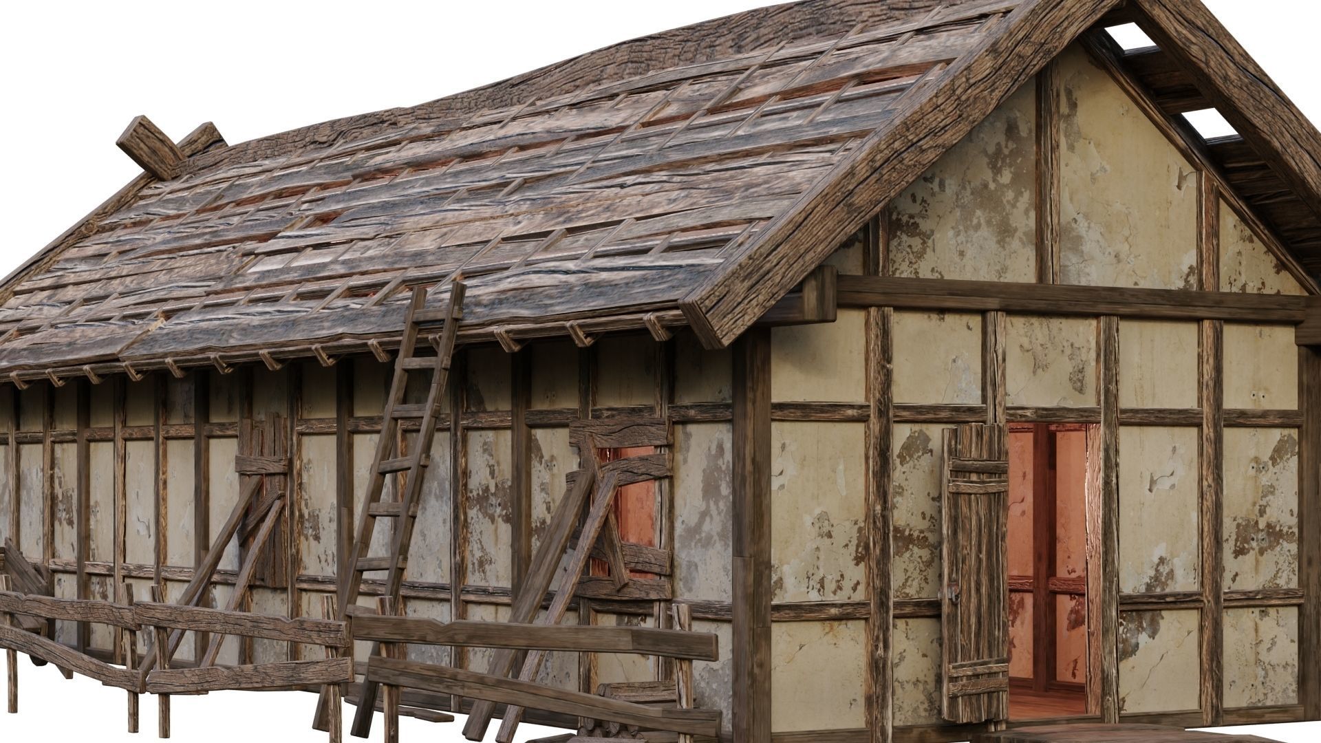 4 Old Medieval Building House Pack 4K Tex GameReady 53 to 56 Low-poly 3D model_20