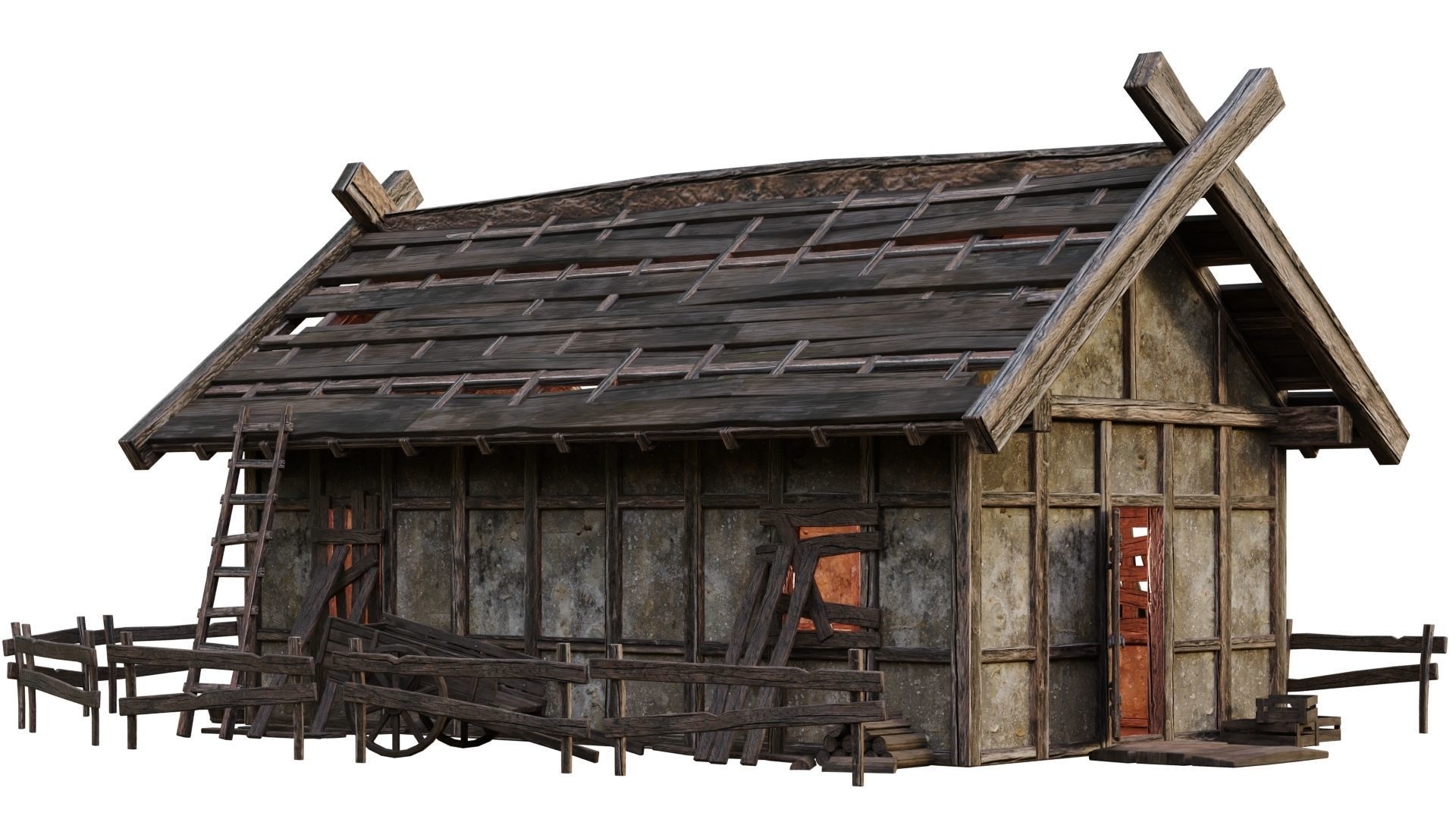 4 Old Medieval Building House Pack 4K Tex GameReady 53 to 56 Low-poly 3D model_5