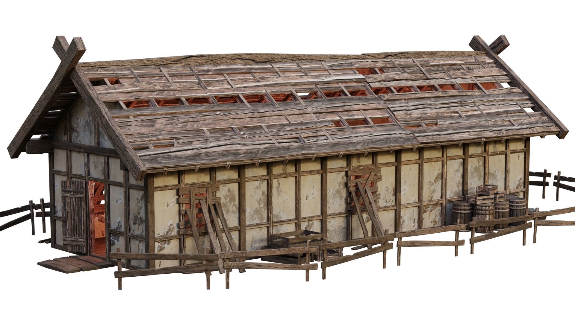 4 Old Medieval Building House Pack 4K Tex GameReady 53 to 56 Low-poly 3D model_30