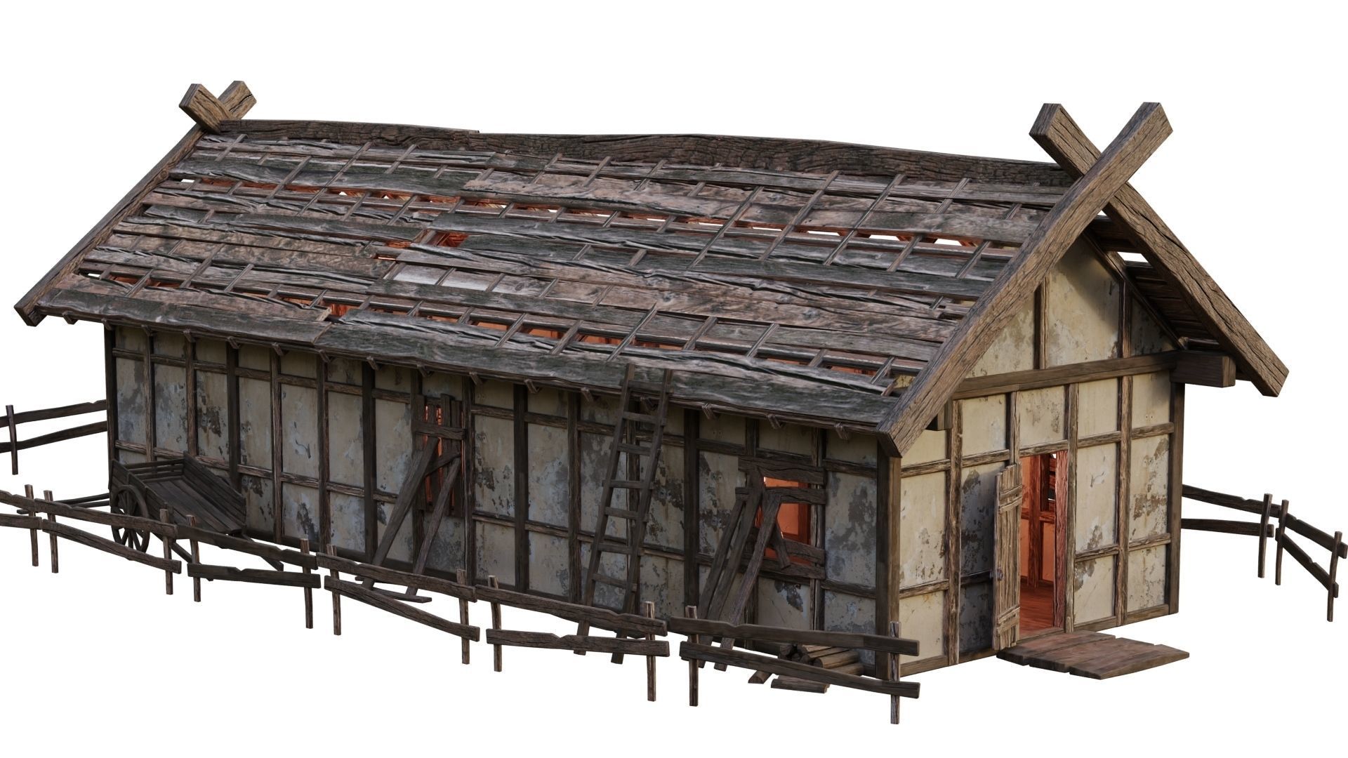 4 Old Medieval Building House Pack 4K Tex GameReady 53 to 56 Low-poly 3D model_27