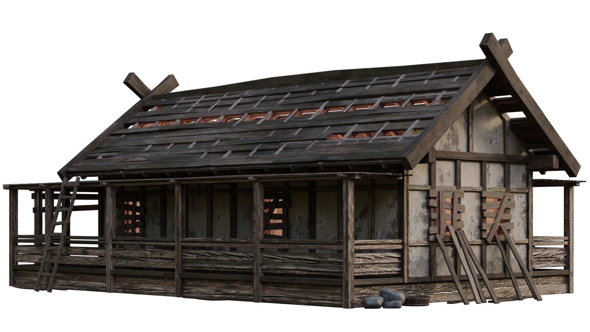 4 Old Medieval Building House Pack 4K Tex GameReady 53 to 56 Low-poly 3D model_46