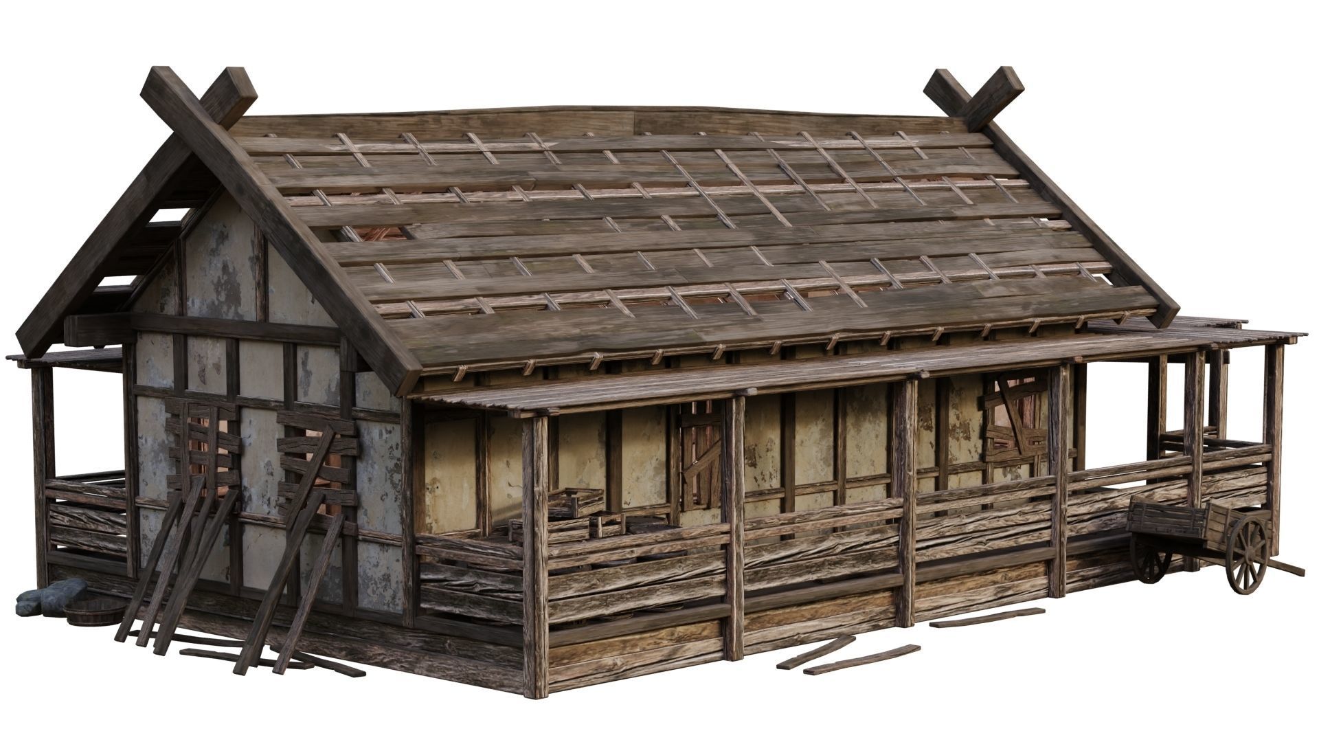 4 Old Medieval Building House Pack 4K Tex GameReady 53 to 56 Low-poly 3D model_51