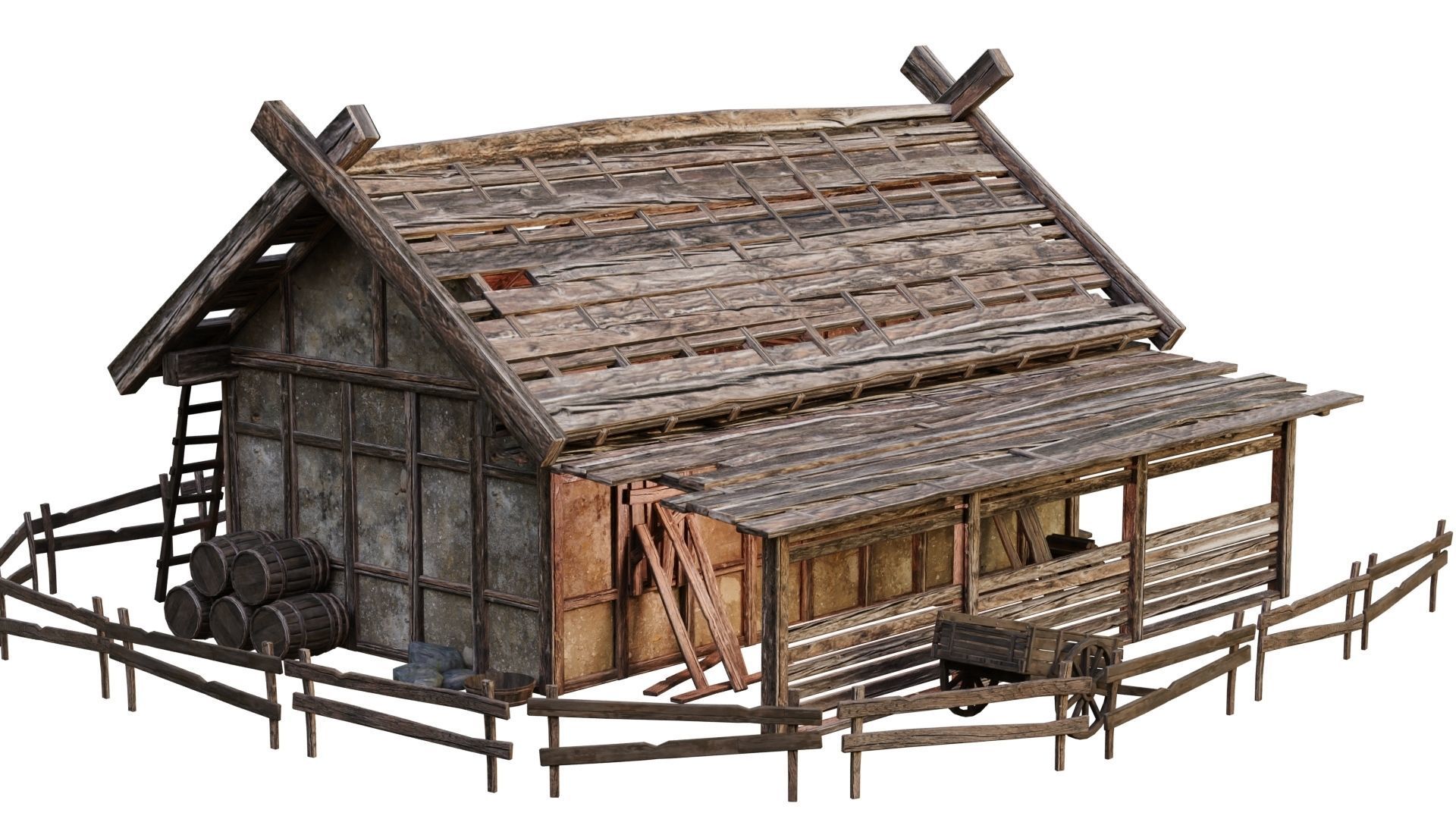 4 Old Medieval Building House Pack 4K Tex GameReady 53 to 56 Low-poly 3D model_39