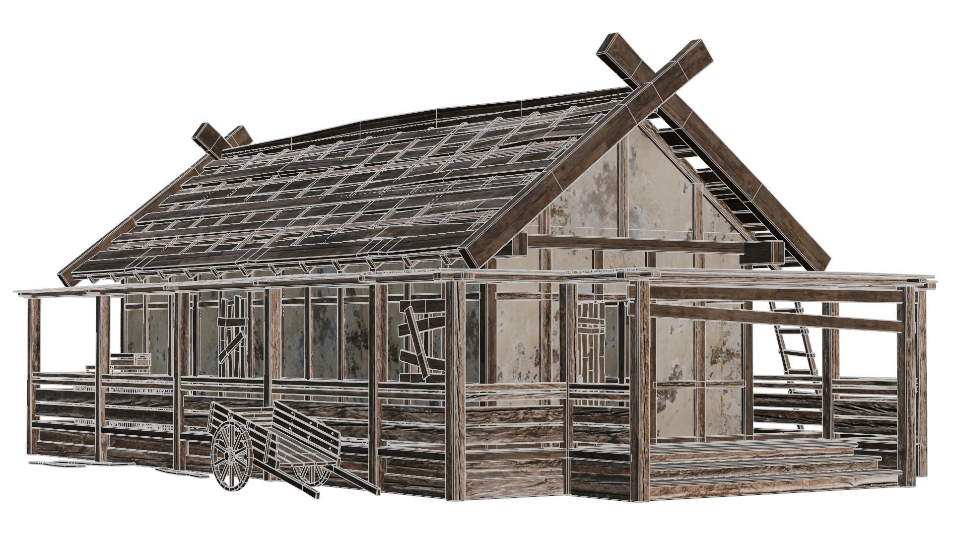 4 Old Medieval Building House Pack 4K Tex GameReady 53 to 56 Low-poly 3D model_44