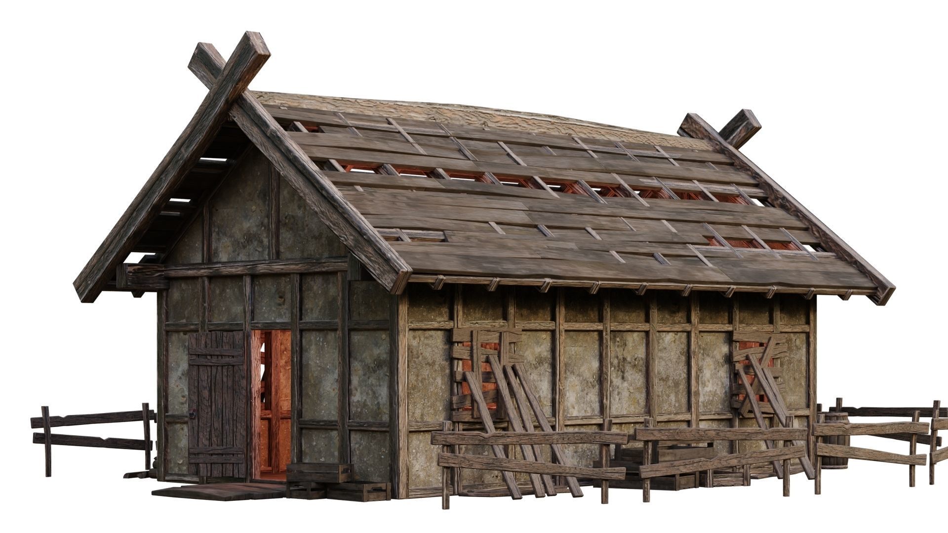 4 Old Medieval Building House Pack 4K Tex GameReady 53 to 56 Low-poly 3D model_14
