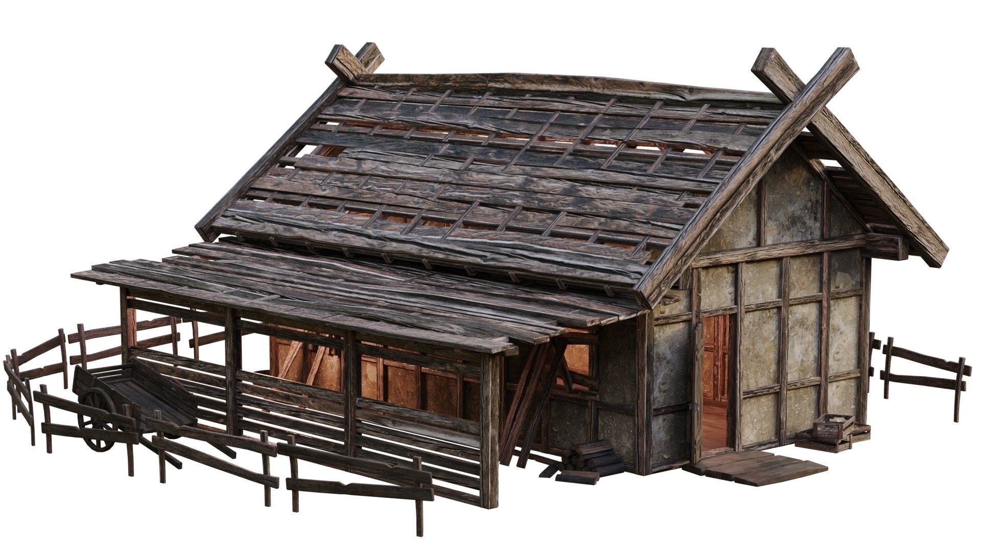 4 Old Medieval Building House Pack 4K Tex GameReady 53 to 56 Low-poly 3D model_38