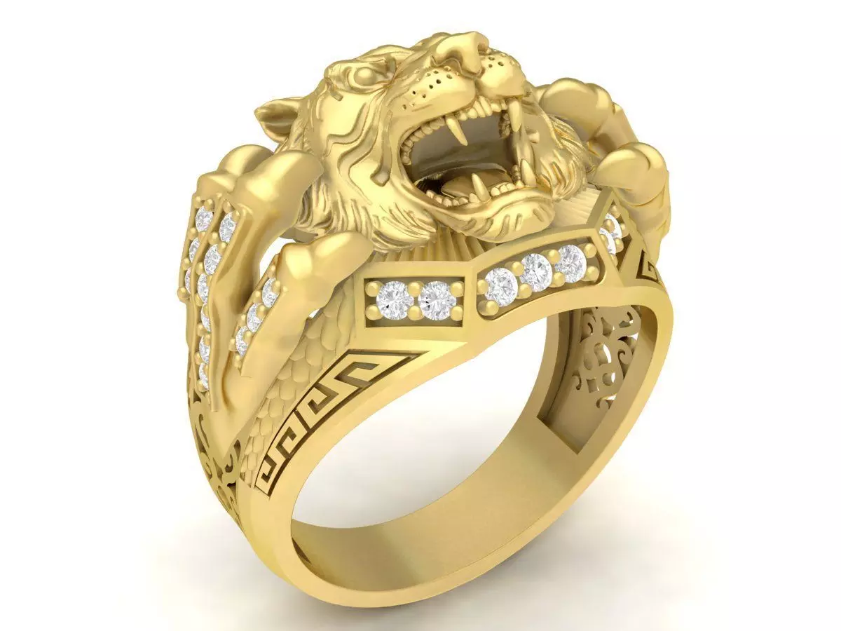Tiger Head Ring with Diamond Accents 3D Model for Jewelry 3637 3D print model