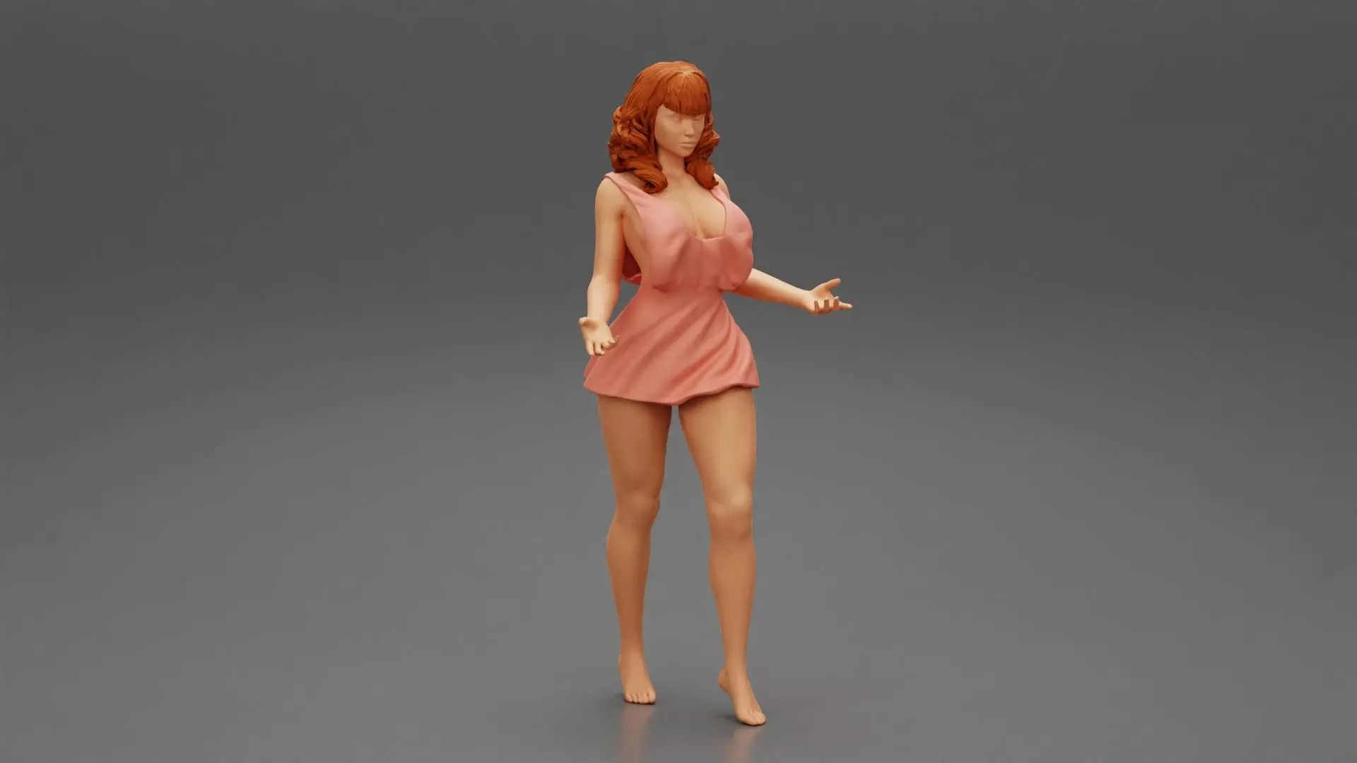 Stylish woman in summer dress 3D print model