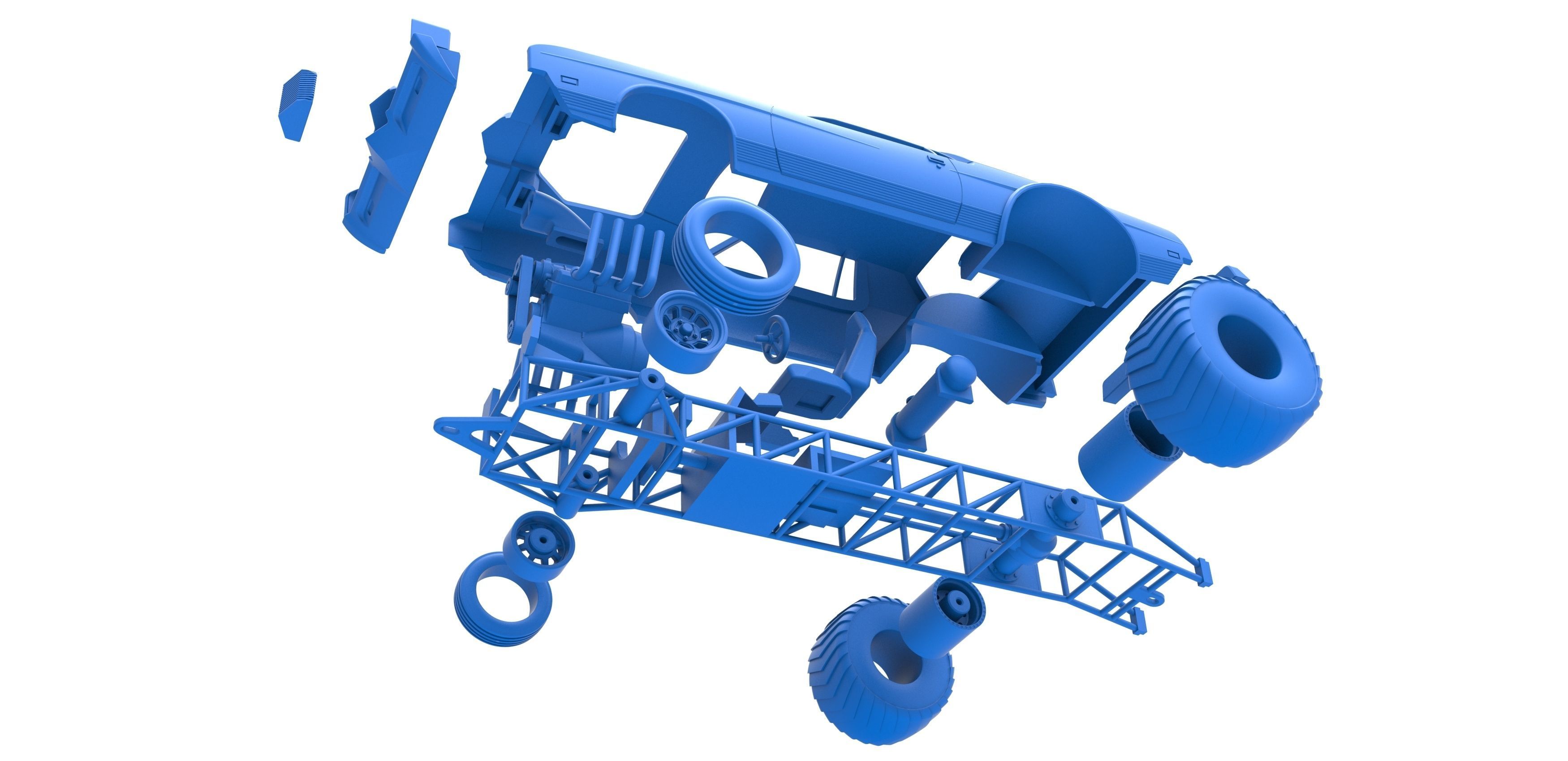 Pulling truck 2wd with Car shell Scale 1 to 25 3D print model_28