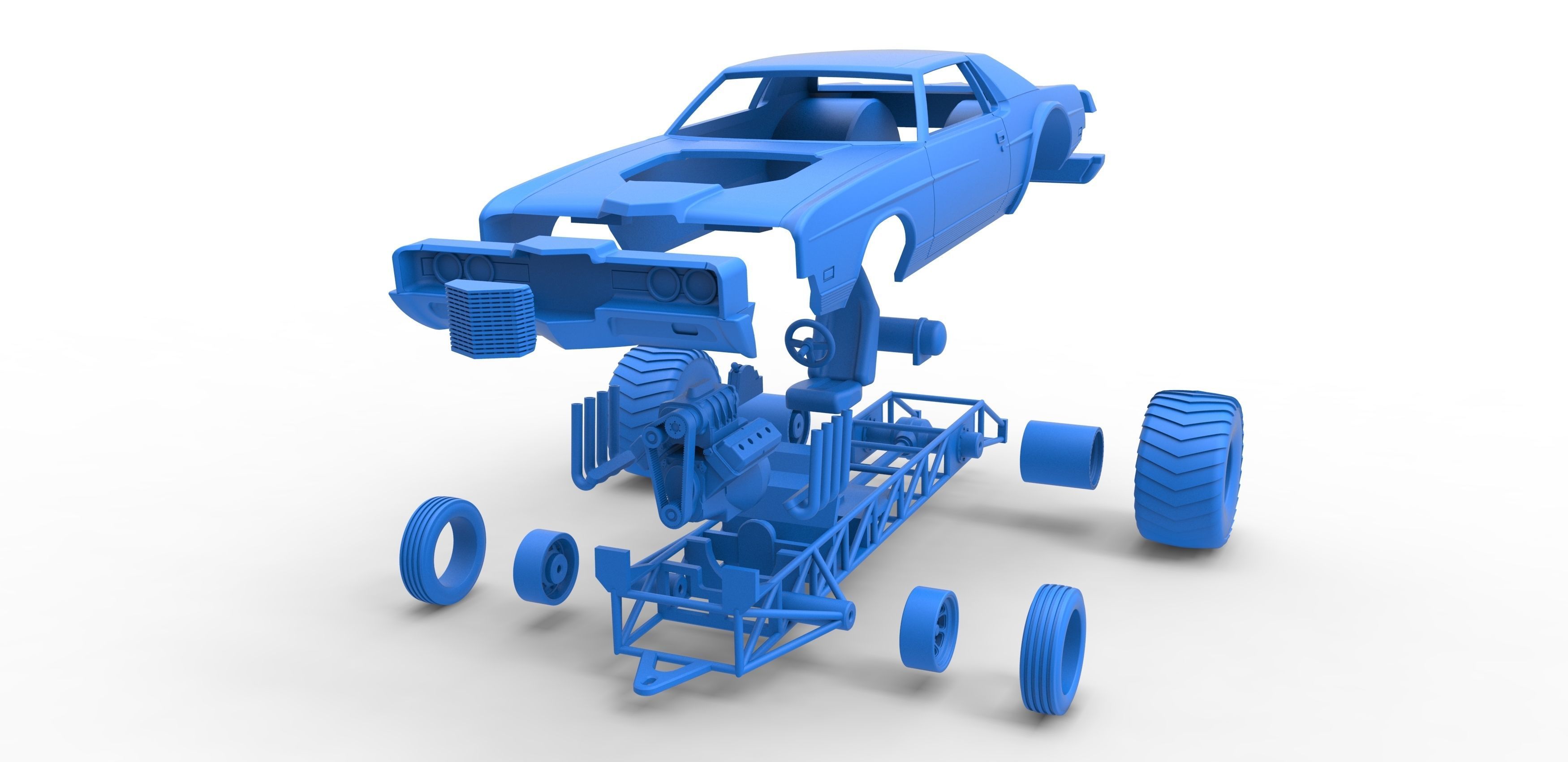 Pulling truck 2wd with Car shell Scale 1 to 25 3D print model_29