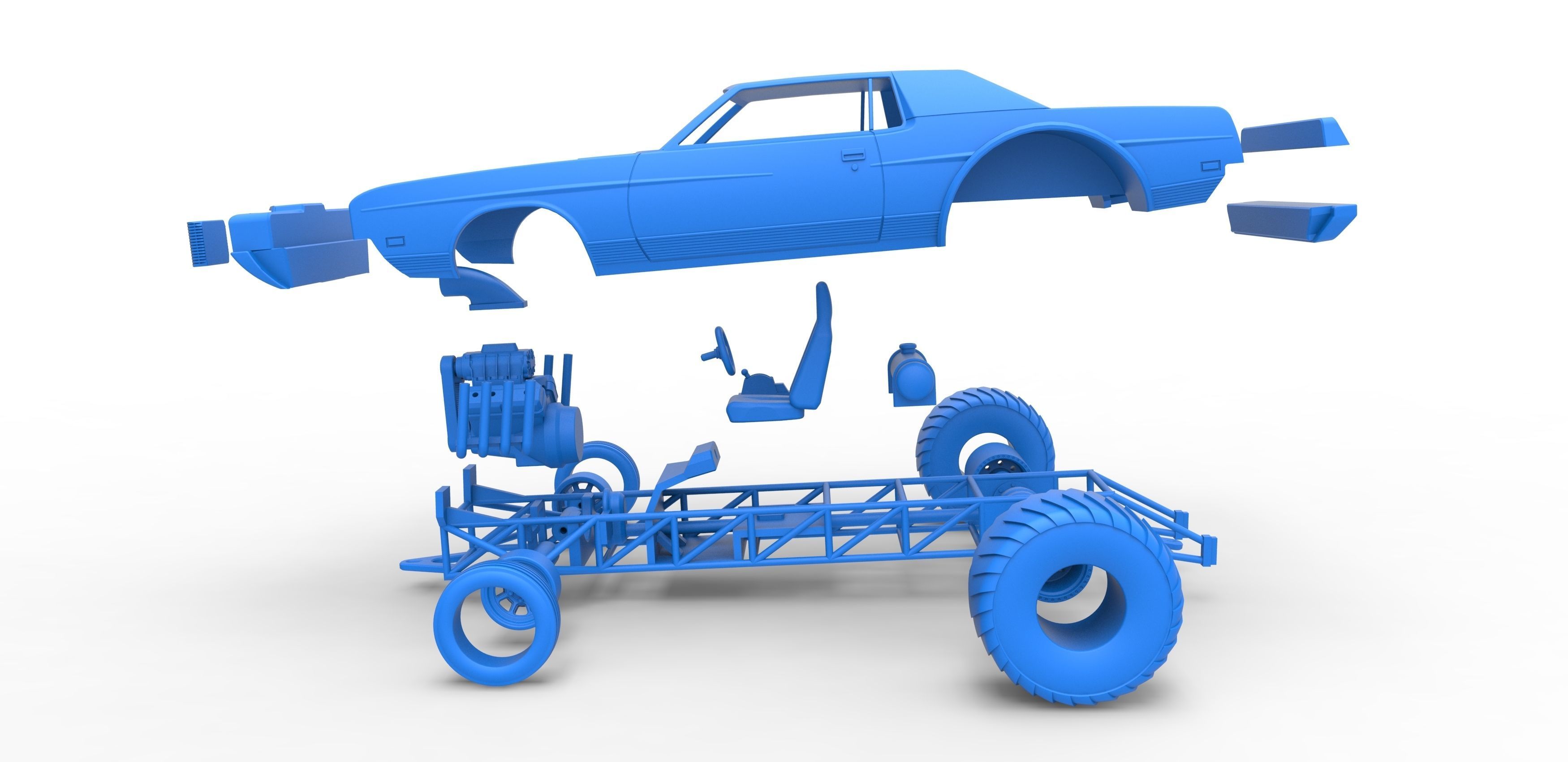 Pulling truck 2wd with Car shell Scale 1 to 25 3D print model_30