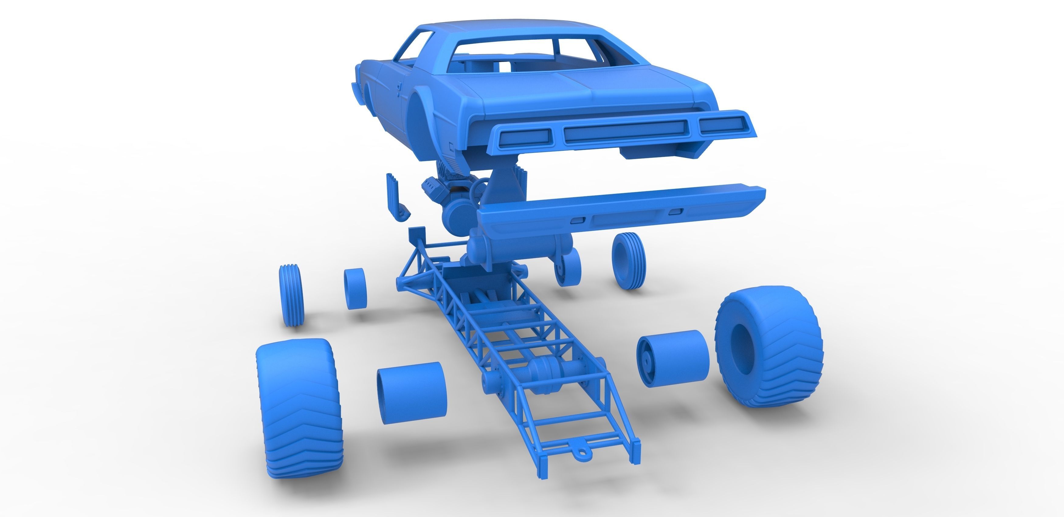 Pulling truck 2wd with Car shell Scale 1 to 25 3D print model_33