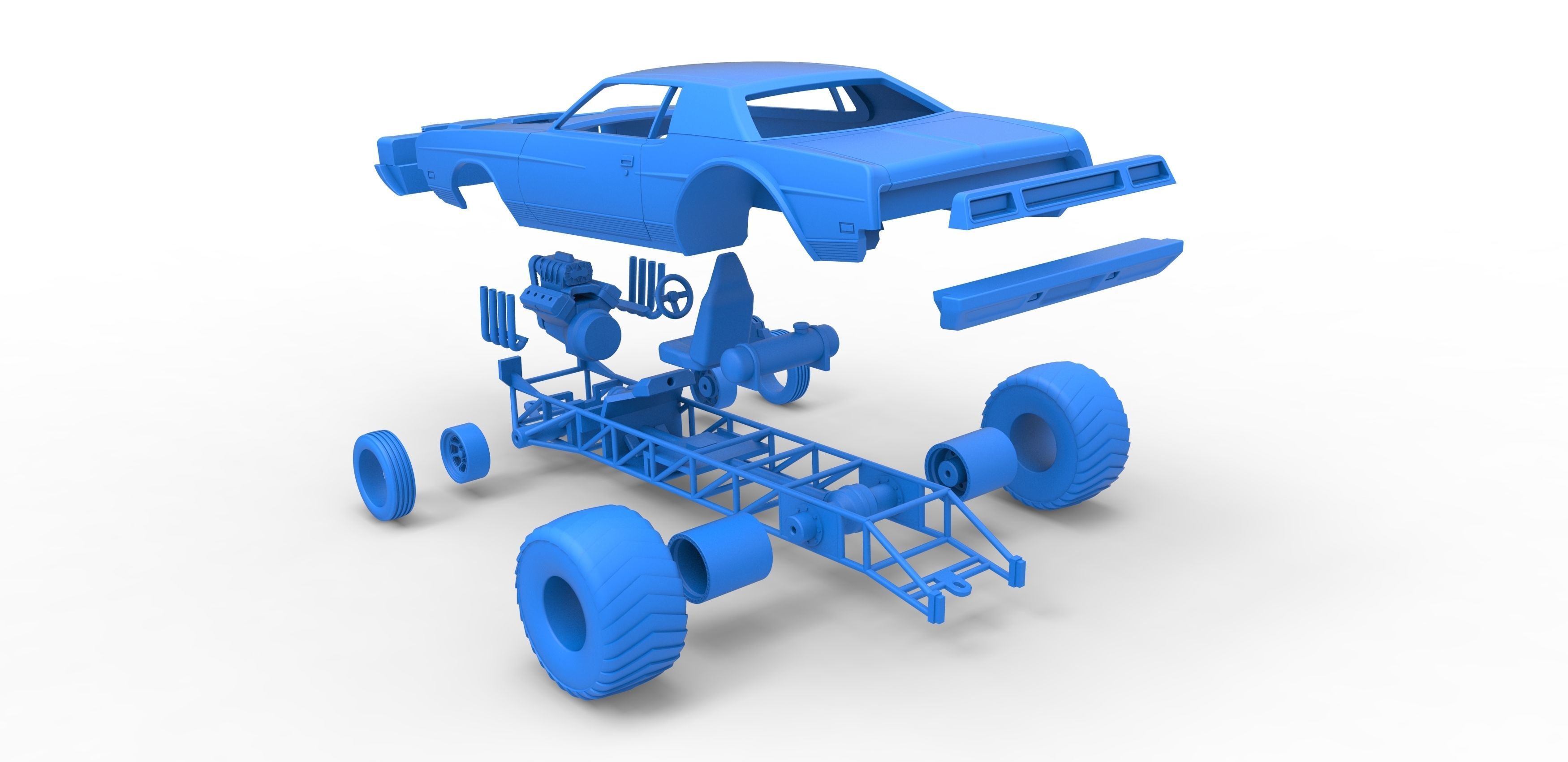 Pulling truck 2wd with Car shell Scale 1 to 25 3D print model_32