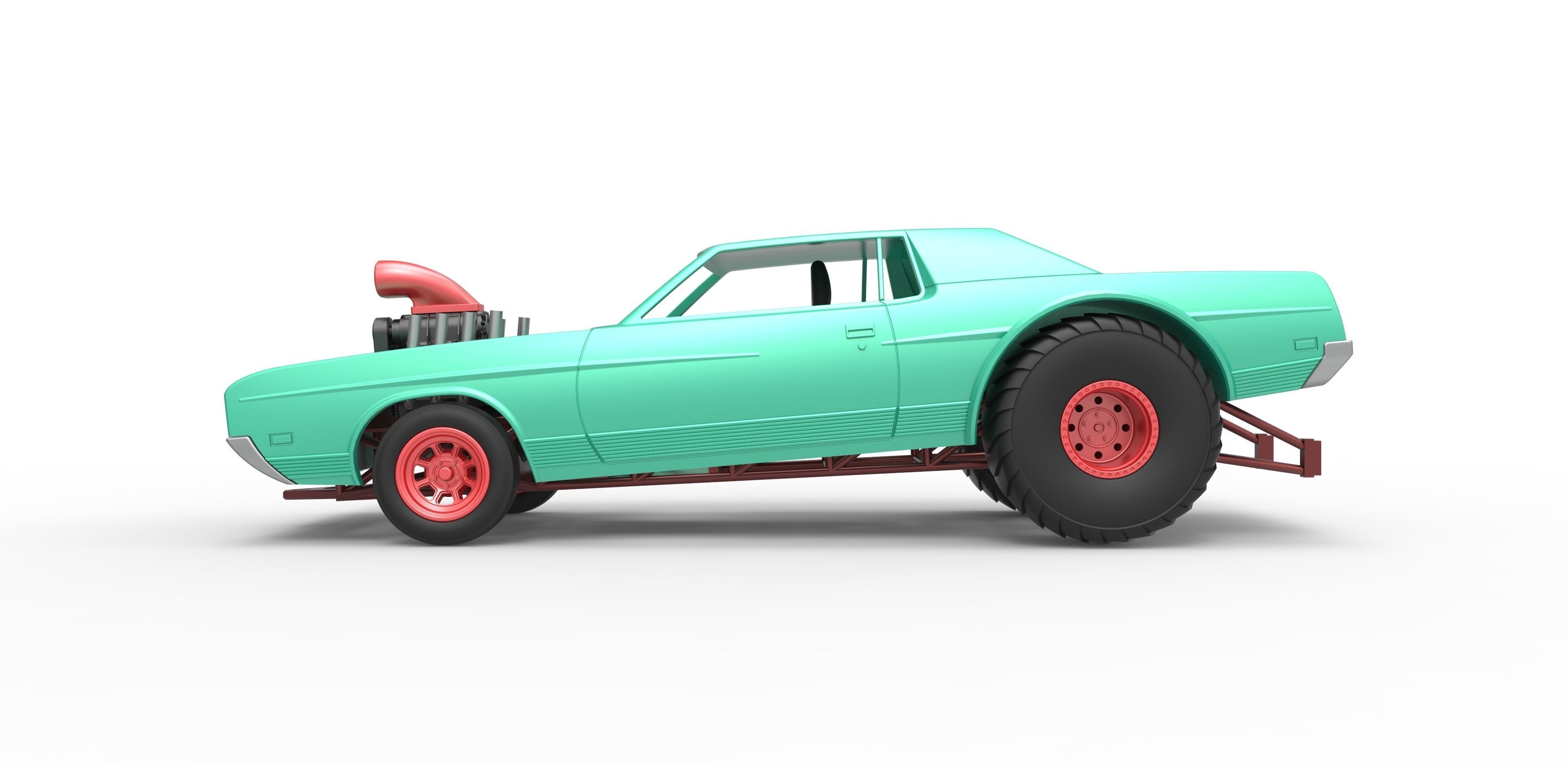 Pulling truck 2wd with Car shell Scale 1 to 25 3D print model_7