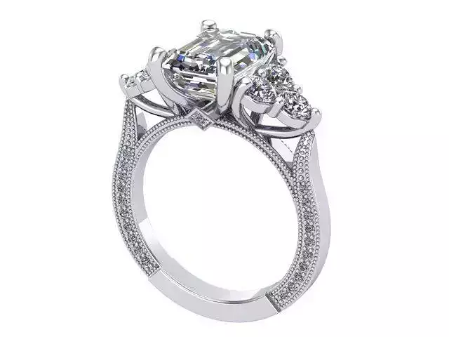 Emerald and Princess cut Engagement Ring