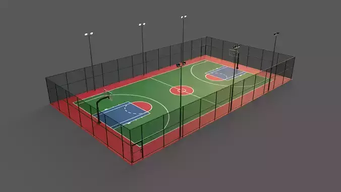 PBR Modular Outdoor Basketball Court A Low-poly 3D model
