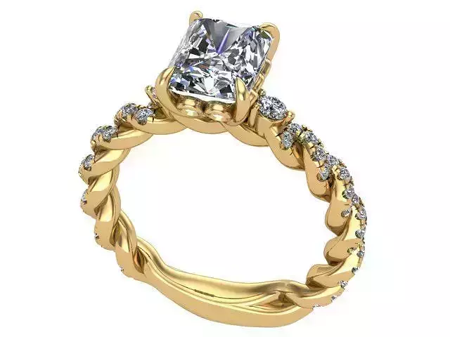 Radiant Cut Golden Braded Engagement Ring